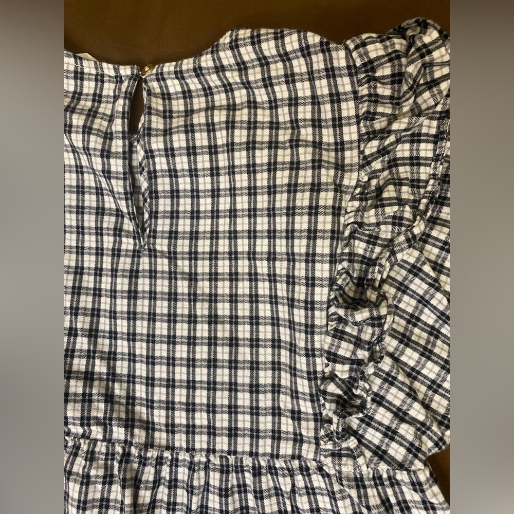 Crewcuts Black & White Plaid Blouse Girls' ruffle-shoulder flannel top sz large - Picture 8 of 10